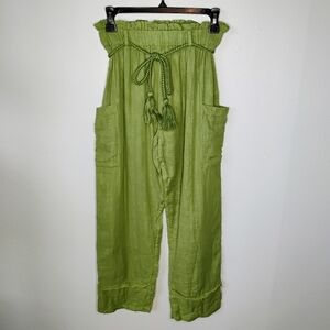 Wayan Natural Wear Cotton Cargo Pants Green Rope Waist Tie Travel Size Small